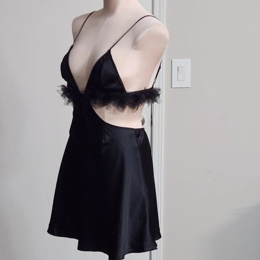 New!For Love And Lemons Satin Cutout Tulle‎ Trim Slip Dress